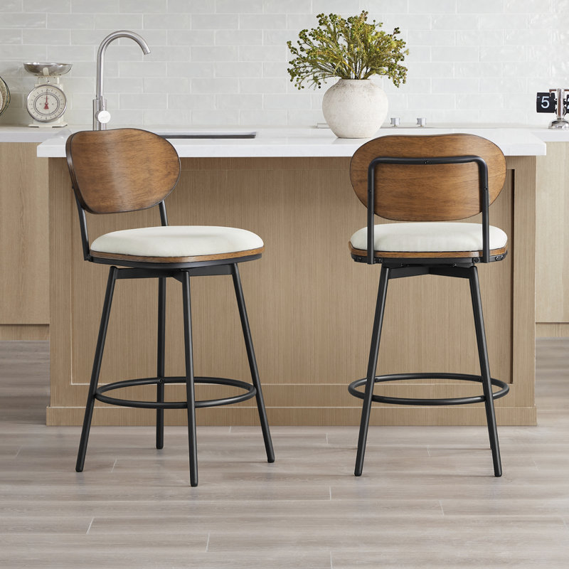 Tabouret pivotant et en métal Avriel, Crème, crème, 2, Tabouret de comptoir avec siège d'une hauteur de 