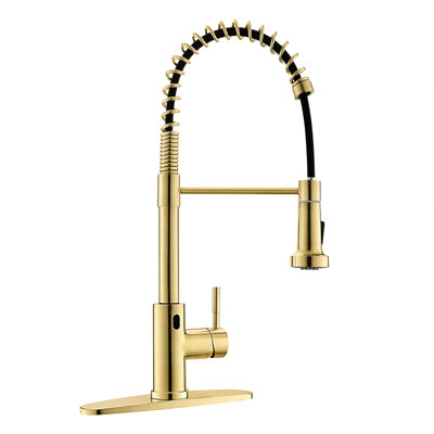 Hands Automatic Smart Faucet - Touchless With Modern Pull Down In Brushed Gold For Convenient Kitchen Use Stainless Steel 2-Inch Sensing Distance &