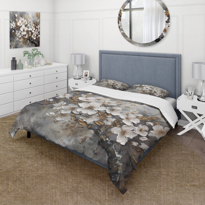 Ensemble de housse de couette en microfibre / polyester blanc cerise Blossum Harmony I Bedding