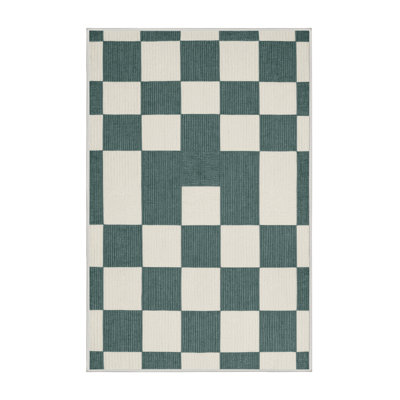 Machine Washable Checkered Beige Area Rug