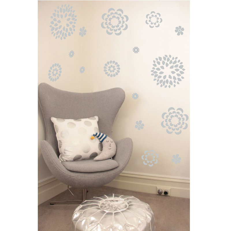 Adhésif décoratif motif floral, H 19 po x l 24 po x P 0,01 po, Gris clair