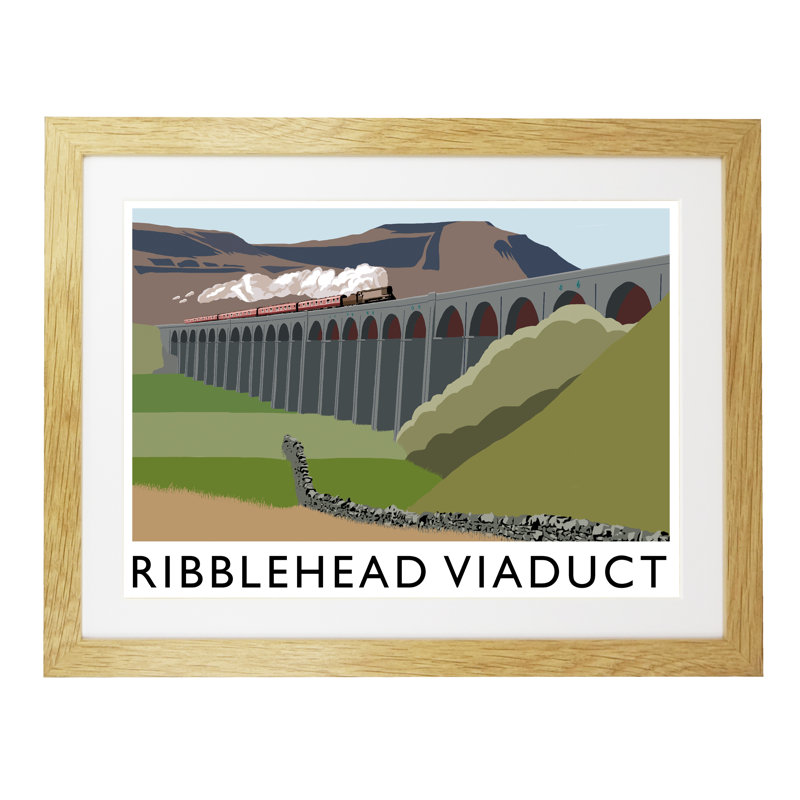 Ribblehead Viaduct by Richard O'Neil - Print, Oak Wood Frame, 44 cm H x 54 cm W x 2.2 cm D