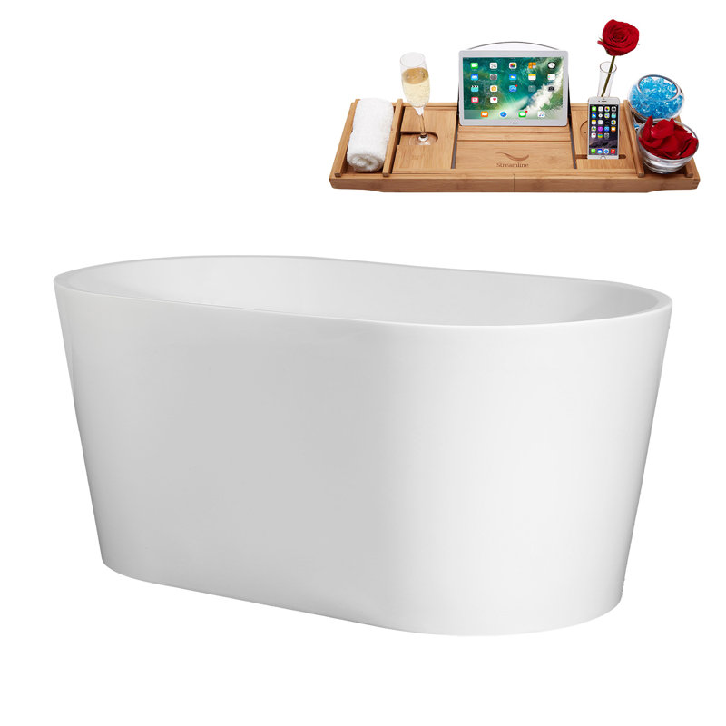 51" Streamline Soaking Freestanding Tub and Tray With Internal Drain, Matte Oil Rubbed Bronze
