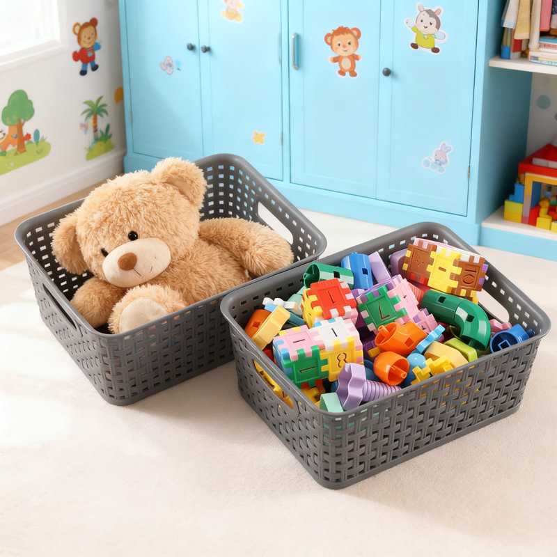 6-Pack Plastic Storage Baskets, Small Weave Organizer Bins For Pantry, Kitchen, Office, And Home Organization