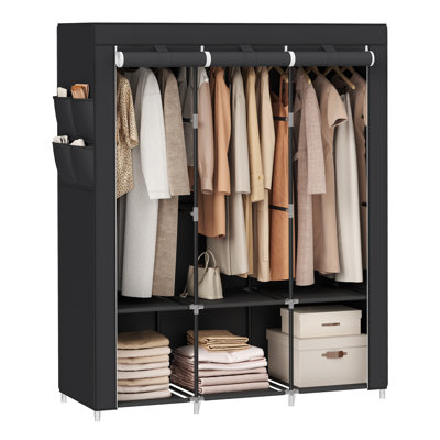 Penderie portative, organisateur de garde-robe avec couvercle, 3 tringles et tablettes suspendues, 4 pochettes latérales, 51,2 po x 17,7 po x 65,7 po