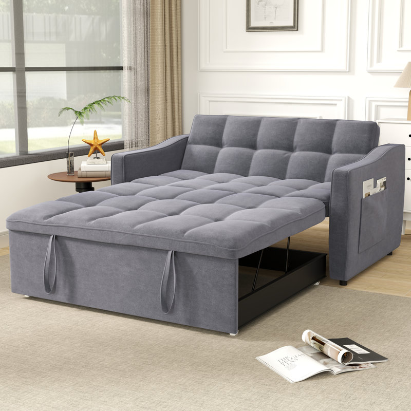 Canapé-lit 3 en 1 avec 2 poches, canapés gris pour le salon, canapé-lit modulaire escamotable, fauteuil convertible moderne avec rangement