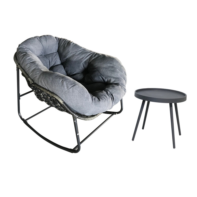  Ensemble de chaises berçantes d'extérieur avec coussins et table d'appoint, meubles de patio toutes saisons