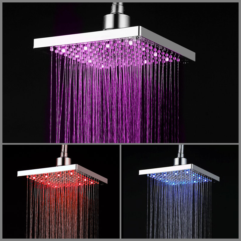 8'' Silver Led Shower Head With 3-color Temperature Control, 360° Rotatable