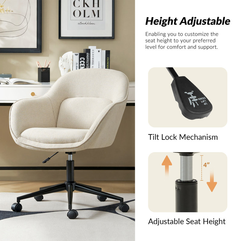 Leoh 37.5"Tall Modern Office Chair Curved Backrest with Height Adjustable and Metal Base, Beige