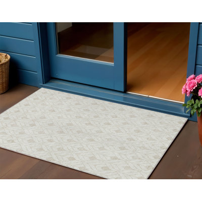 Tapis extérieur lavable à motif géométrique ivoire et beige 3 pi x 5 pi