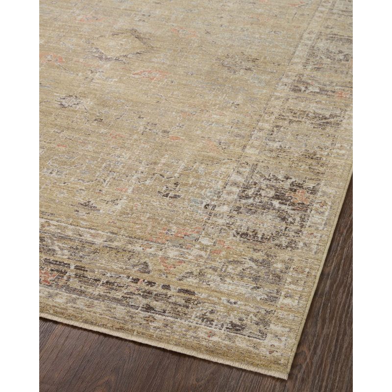 Millie Gold and Charcoal Floral Synthetic Runner Rug 3' x 8'