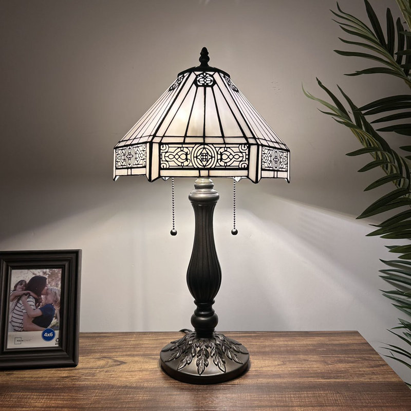 Sehnaz Tiffany Table Lamp Sky Color Hexagon Stained Glass Included LED Bulbs 22"H*12"W*12"D, White