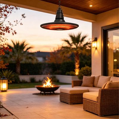Chauffage électrique suspendu de terrasse 1500 W, étanche IP65, chauffage infrarouge extérieur avec tube chauffant en fibre de carbone et télécommande pour gazebo, pergola et jardin.