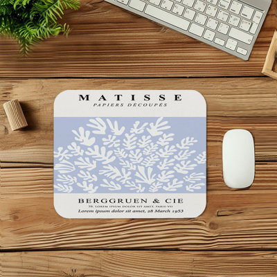 Abstract Matisse Cutouts Soft Blue Shapes Mid-Century Modern Gaming Cute Office Laptop Desk Pad Gift Mat Square Rectangle Non-Slip Mousepad