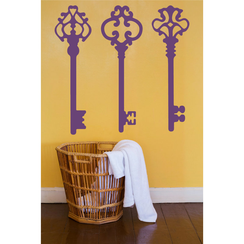 Décalcomanie murale clés squelettes, H 45 po x l 46 po x P 0,01 po, Violet