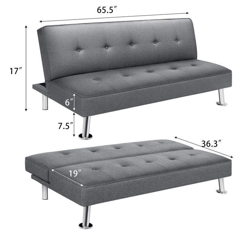 Twin 65'' Upholstered Sleeper, Gray Linen