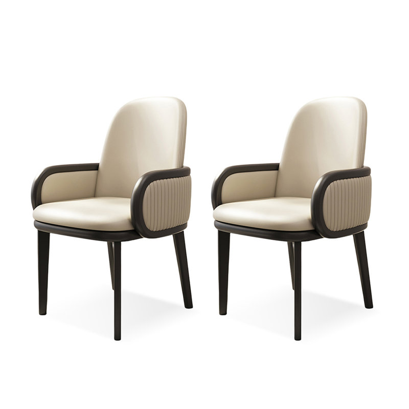Beige Solid back arm Chair(Set of 2)