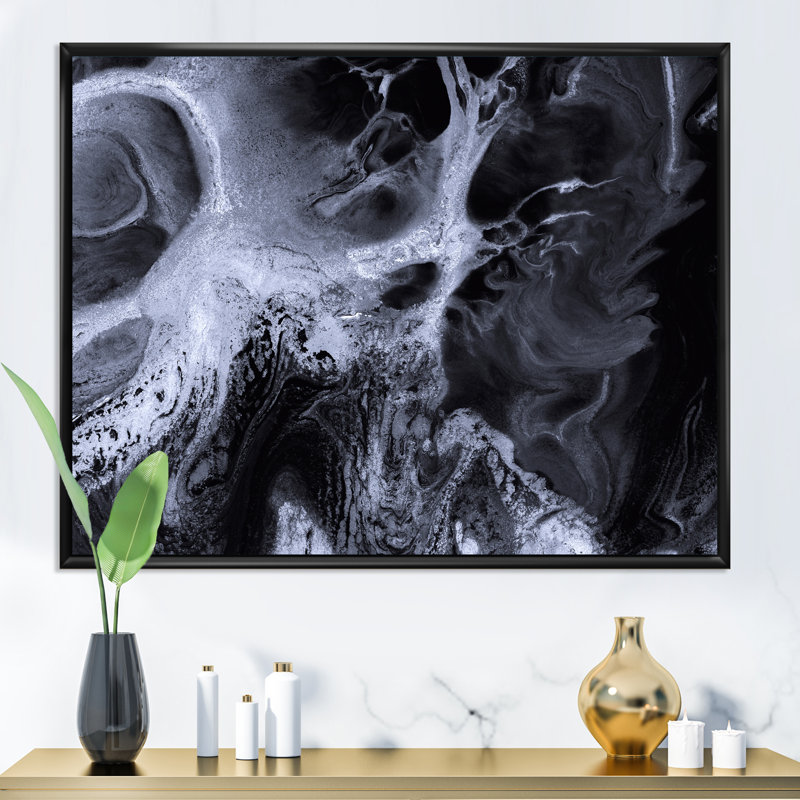 «Black and White Marble Waves», reproduction sur toile, H 34 po x l 44 po x P 1,5 po, Cadre photo noir