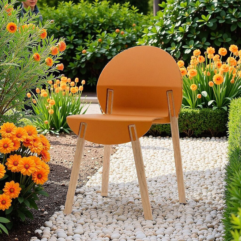 Ensemble de 4 chaises longues de qualité supérieure - Sièges en PP de qualité industrielle avec pieds en chêne massif, Orange