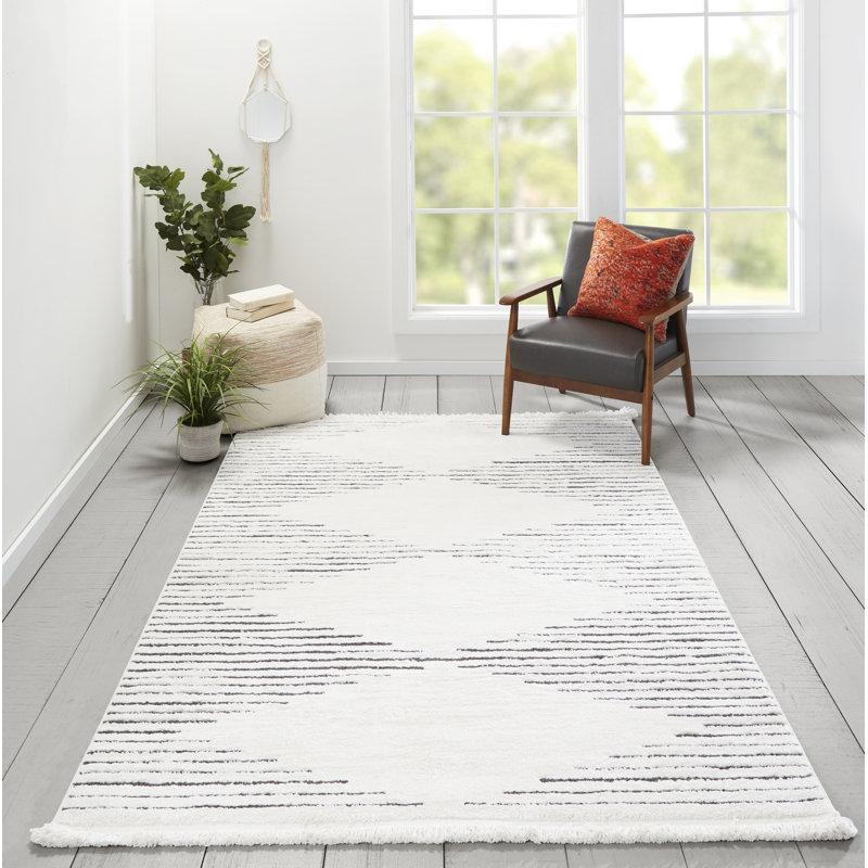Tapis ivoire à motif géométrique, Rectangle 7 pi 6 po x 9 pi 6 po
