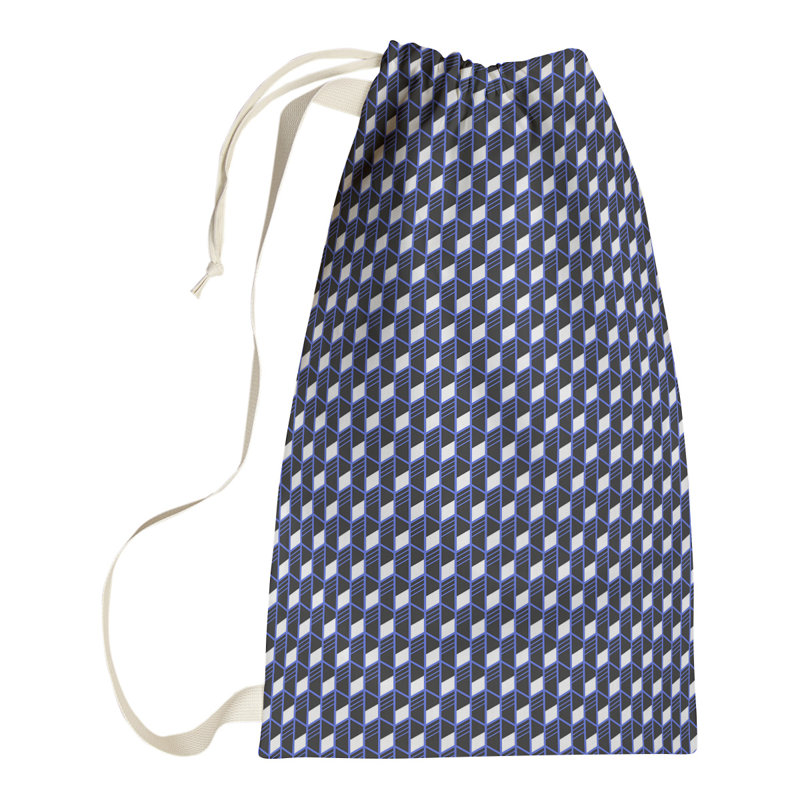 Sac à linge à rayures géométriques, Petit (H 64 po x l 20 po x P 1,5 po), Bleu/rose