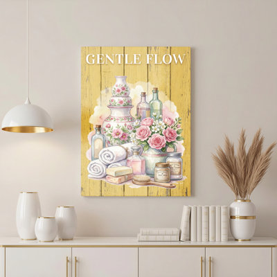 Gentle Flow Floral And Bath Accessories Canvas Wrapped Wall Art Oil Painting Print Set Of 1