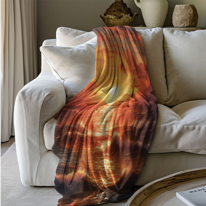 Sunset Ocean - 1 Piece Premium Sherpa Blanket, Lit simple