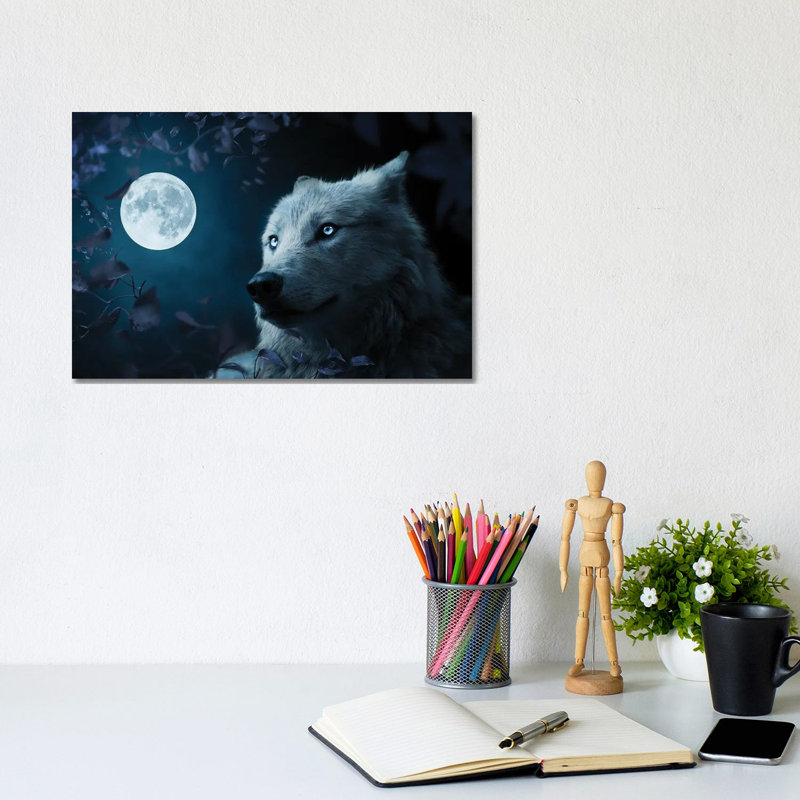 Wolf In Beutiful Night by Milos Karanovic - Wrapped Canvas Painting, 20.32 cm H x 30.48 cm W
