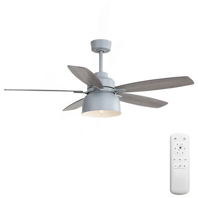 52-Inch Premium Cement Gray Ceiling Fan With Light,E26 Bulb Included,Remote Control,DC Motor,5 Plywood Blades