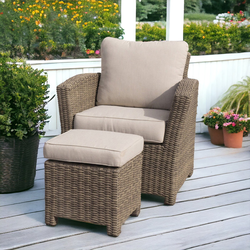 Wicker Outdoor Lounge Chair with Ottoman