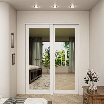 80" Mirrored Closet Sliding Doors with Hardware Kit