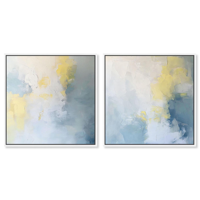 Faint Ether Set Canvas Set of 2 Abstract Art Sets by , Cadre flottant blanc, H 12 po x l 12 po
