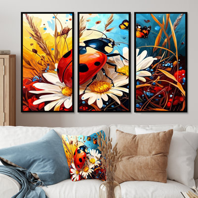 «Watercolor Ladybugs Dreamy Garden III», ensemble de reproduction d'art mural coccinelle