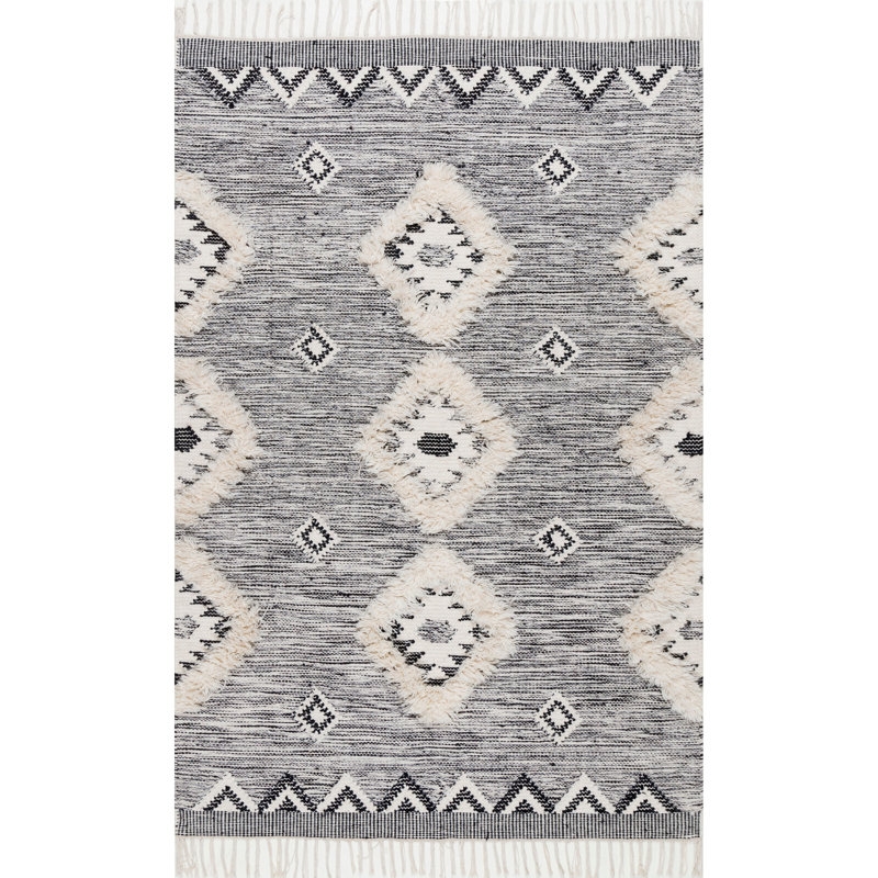 Adi Moroccan Lattice Hand-Knotted Wool Fringed Gray Area Rug, Rectangle 8' x 11'