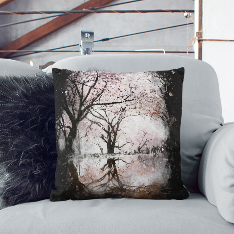 Reflection of the Blossom Trees Paint Splash Cushion with Filling, 55cm H x 55cm W x 20cm D, White