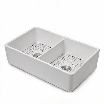 Évier de cuisine double cuve de style ferme en porcelaine céramique blanche de 81 cm (32 pouces) avec tablier avant