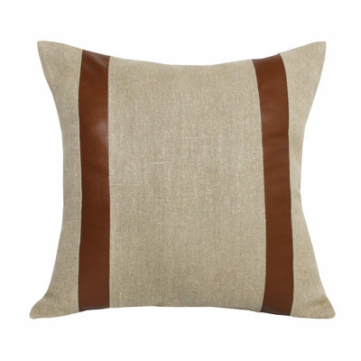 Coussin à rayures en lin beige et brun 20 po x 20 po
