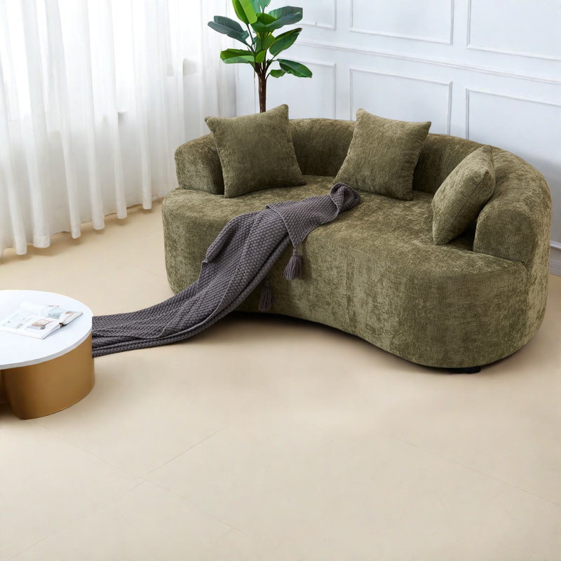 Canapé spacieux en chenille verte, style moderne à dossier bas pour la maison