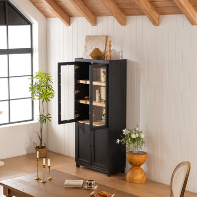 Retro - Moderne vitrine en placage de bois de frêne avec 5 tablettes, charnières amortissantes et design deux tons pour le bureau de cuisine