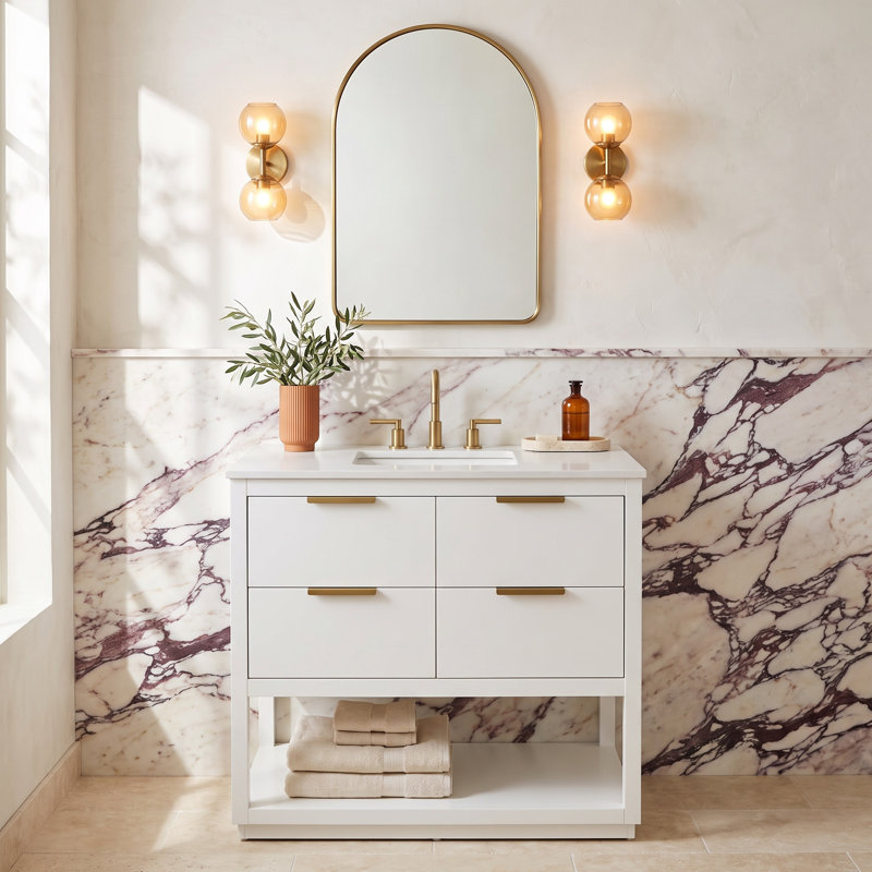Felicity 36'' Single Bathroom Vanity with Engineered Marble Top, White