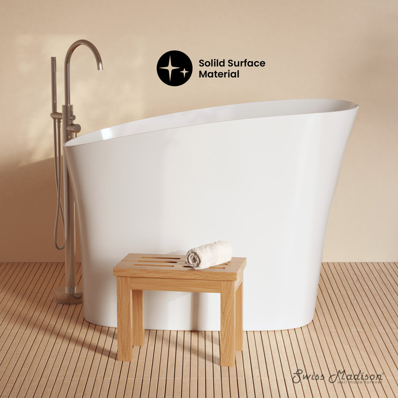 Baignoire de trempage japonaise autoportante simple de 48 po Cascade II en blanc mat, tabouret inclus