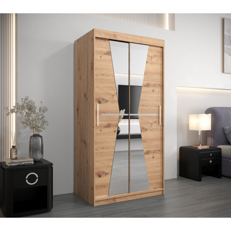 Cullom 2 Door Manufactured Wood Wardrobe, Oak Artisan, 200Cm H x 100Cm W x 62Cm D