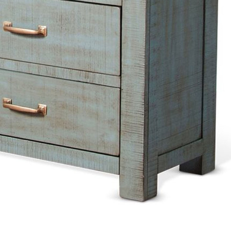 Commode large Azael, 4 grands et 3 petits tiroirs, bois bleu