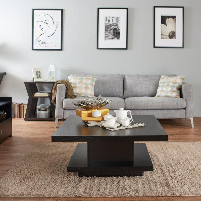 Pedestal Coffee Table with Storage, Black
