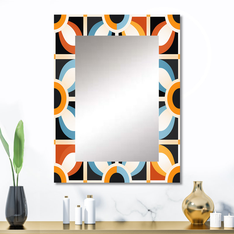 Orange And Blue Rustic Mosaic Pattern - Geometric Decorative Mirror On Metal, 32" x 24"