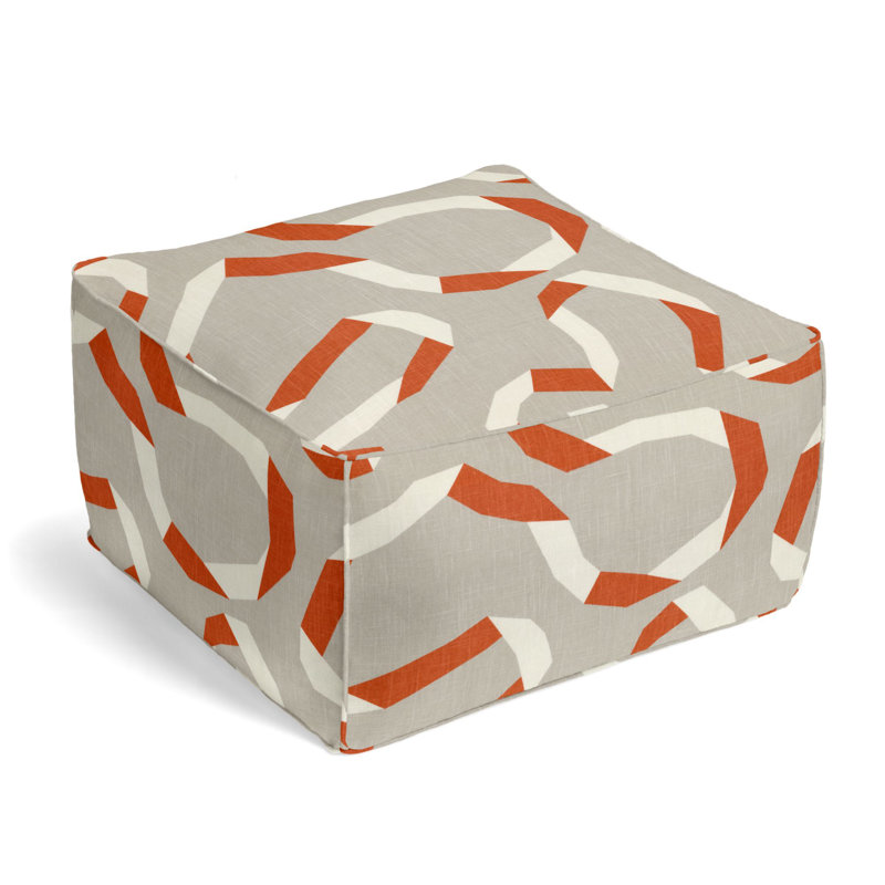 Upholstered Pouf, Persimmon Linen Blend/Rayon/Viscose
