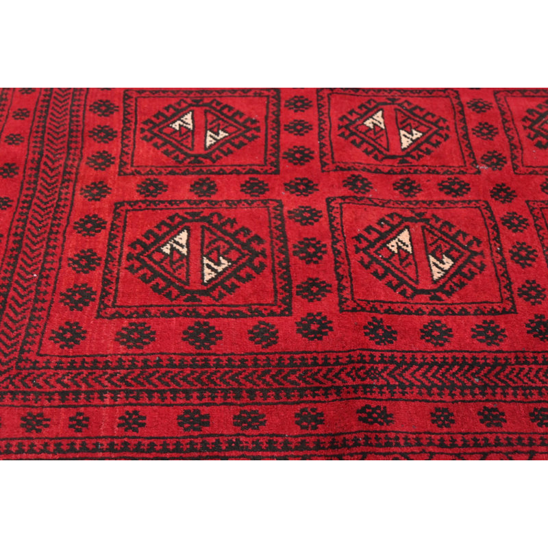 Tapis unique rouge à motif oriental 4 x 9 po Tribal