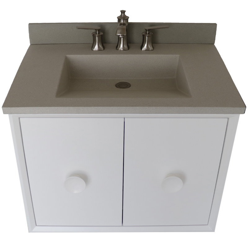 Ensemble de meuble-lavabo mural simple 31 po Crumley, Blanc, Blanc