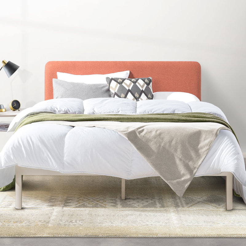 Kert Upholstered Metal Platform Bed, King, Coral