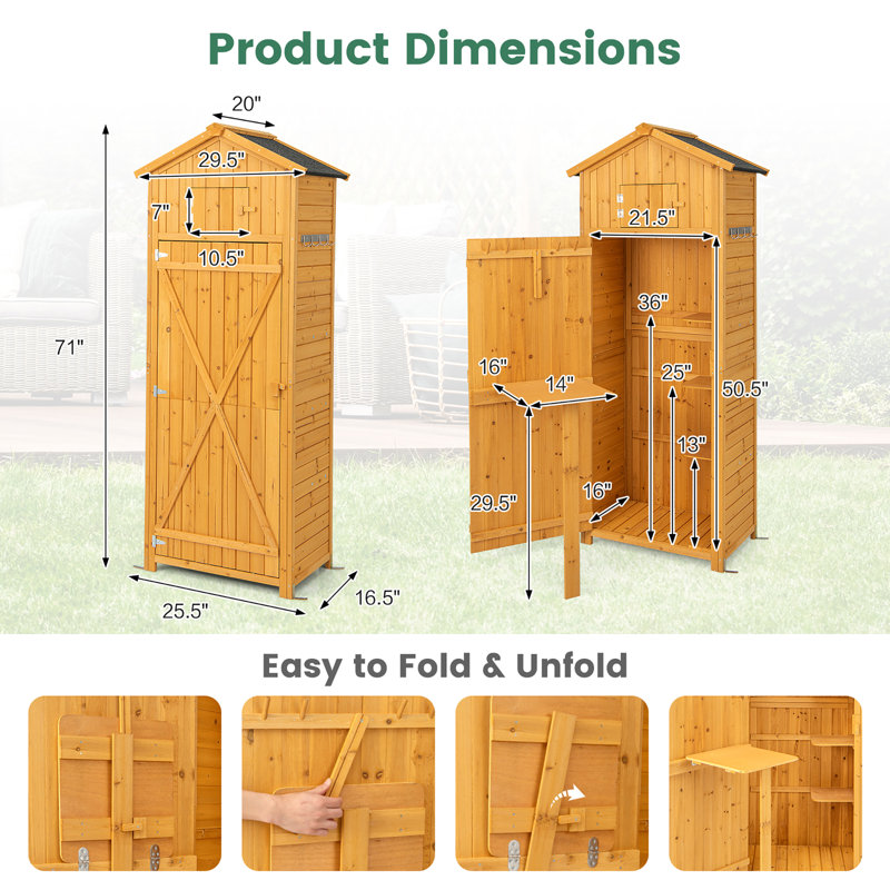 6 ft. W x 2 ft. D Solid Wood Vertical Tool Shed